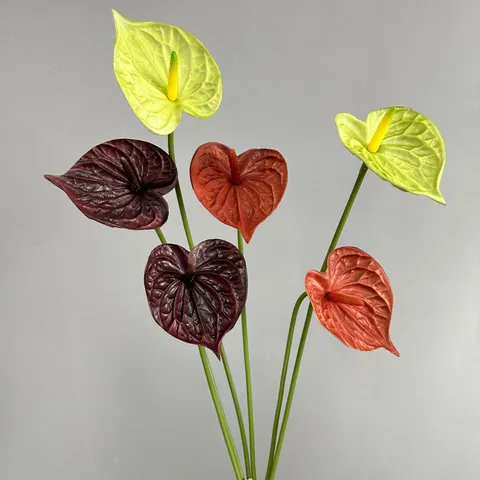 PU Artificial Anthurium Flower Single Branch Realistic Flamingo Flower Real Touch Plant For Home Wedding Party Floral Decor