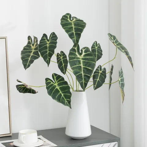 Artificial Alocasia Leaf Simulation Black Peacock Taro Leaf Green Plant Fake Foliage For Home Wedding Party Decor