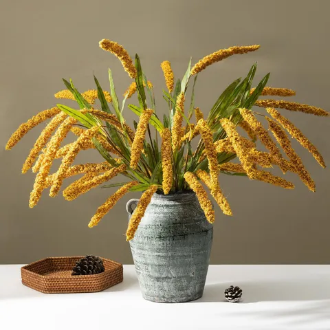 Artificial Wheat Ear Dried Flower Simulation Millet Ear Rustic Home Decor Single Branch Fake Plant Yellow Ear Of Grain