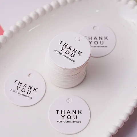 Round Gift Tag White Cardboard Minimalist Thank You Lettering Hanging Label Single-Sided Printed Party Decoration Bookmark Craft Pendant