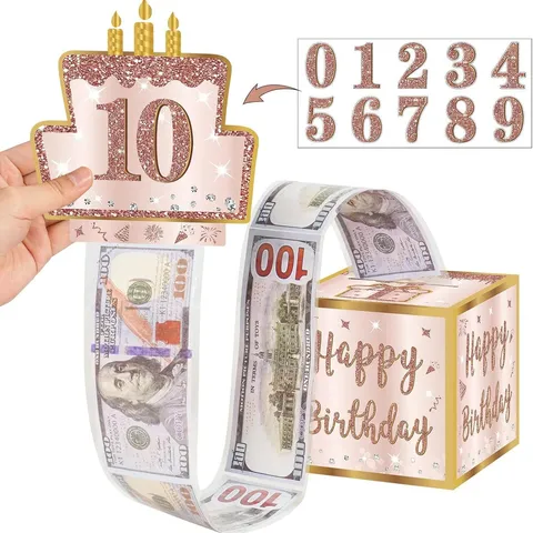 Birthday Money Box For Cash Gift Surprise Pull Money Box With Cake Card And Plastic Bags Paper Material Party Supplies
