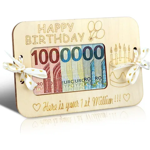 Wooden Cash Gift Box Creative Money Holder With Ribbon Birthday Wedding Party Gift Wooden Craft Desktop Decor