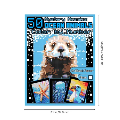 Adults And Teens Ocean Animals Pixel Art Coloring Book Mystery Mosaics On Black Paper Creative Stress Relief Notebook