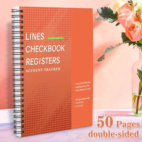 Checkbook Register Account Tracker Business Financial Ledger Spiral Bound Notebook Lined Pages Orange Cover Office
