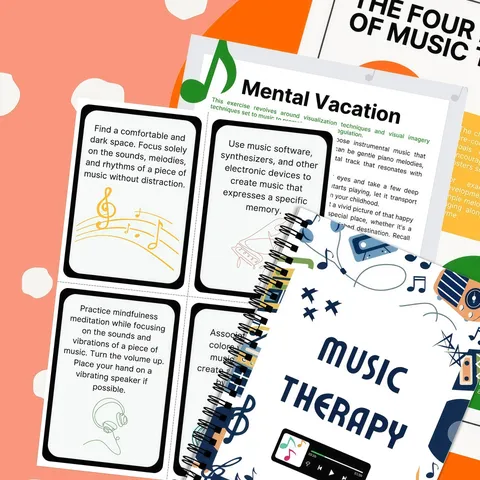 Music Therapy Spiral Notebook A5 Journal Mental Health Healing Diary Cute Music Player Illustration Writing Pad