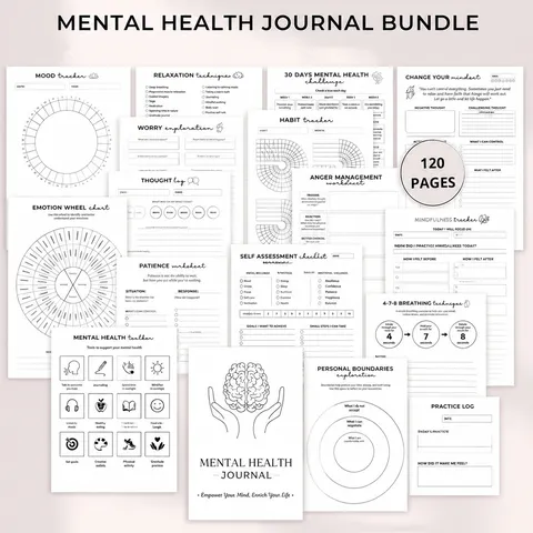 Mental Health Journal Notebook Spiral Bound Anxiety Relief Diary Daily Planner Minimalist Illustration Journal For Office School