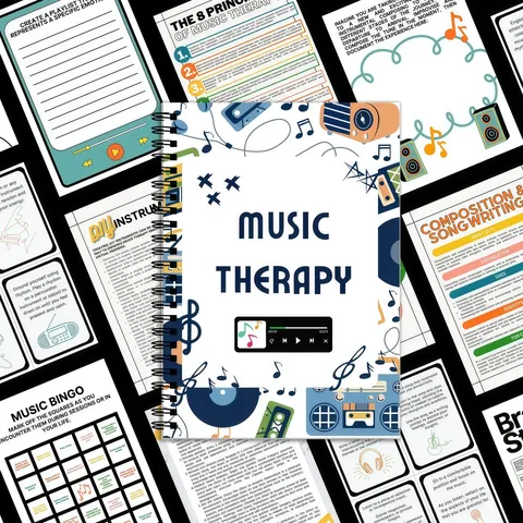Music Therapy Spiral Notebook A5 Journal Mental Health Healing Diary Cute Music Player Illustration Writing Pad