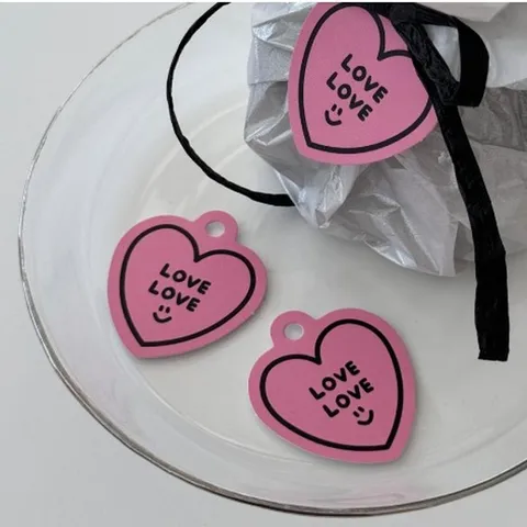 Romantisch Hart Cadeaulabel Met Lint Bedrukt Roze Karton Label Wenskaart Voor Valentijnsdag Verjaardag Cadeau Decoratie