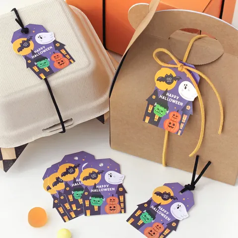 Halloween Cartoon Karton Geschenkanhänger Lila Kürbis Geist Bedruckt Dekorative Feiertag Nachricht Hängende Etiketten Für Party Bäckerei