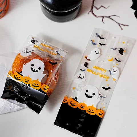 Sacchetto di Imballaggio in Plastica Trasparente di Halloween Carino Cartone Animato Zucca Fantasma Stampa OPP Busta per Dolci Biscotti Snack Confezione Regalo