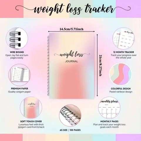 Inspirational Weight Loss Planning Notebook Fitness Journal Diary With Gradient Cover Spiral Bound Daily Tracker