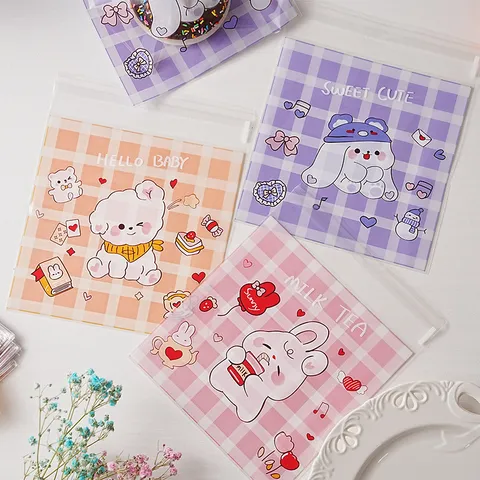 Sacchetti Regalo Autoadesivi in Plastica OPP Stampati Con Animali Cartoni Animati Carini Sacchetti Regalo Con Motivo a Quadri Per Giorno Dei Bambini Festa