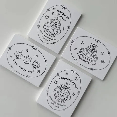 Biglietti di Auguri Minimalisti Bianco Nero Disegnati a Mano Auguri Compleanno Torta Fiore Regalo Messaggio Biglietti per Decorazione Festa