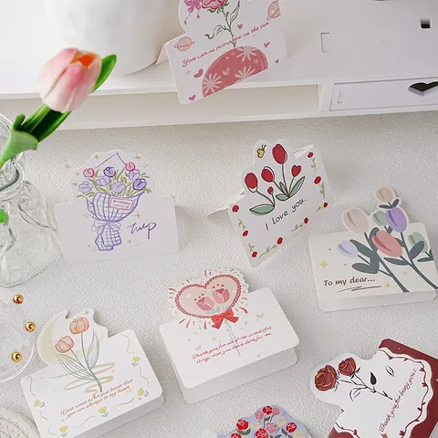 Carte De Vœux Imprimée Motif Tulipe Rose Frais Message Bénédiction Festival Carte Message Carton Ornement Cadeau Quotidien Fête Enseignants