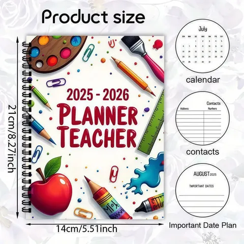 2025 2026 Teacher Planner A5 Spiral Notebook Weekly And Monthly Academic Planner Teacher Schedule Book For Office School