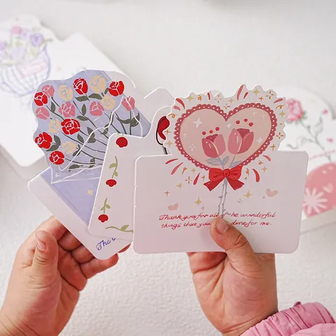 Carte De Vœux Imprimée Motif Tulipe Rose Frais Message Bénédiction Festival Carte Message Carton Ornement Cadeau Quotidien Fête Enseignants