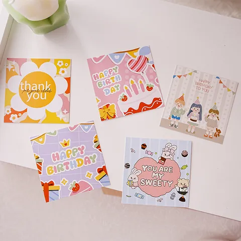 Carte de Vœux en Papier Couché Style Instagram Frais Mignonne Carte de Message Dessin Animé Décoration d'Anniversaire Merci Étiquette Cadeau