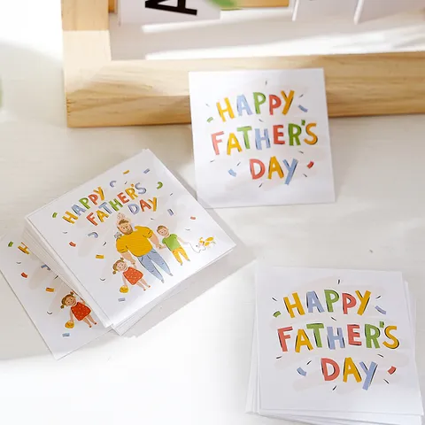 Minimalist Modern Art Paper Color Printed Square Messages Greeting Cards Family Illustration Hand Drawn Style Father Day Blessing Note Cards Gift Decor