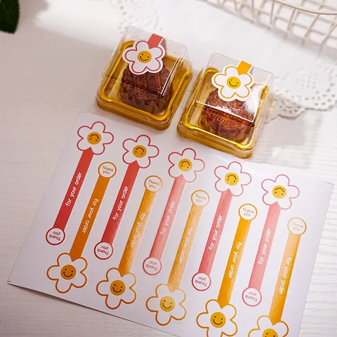 Etiqueta Adhesiva de Sellado de Papel Estucado con Cara Sonriente de Dibujos Animados Estilo Ins Tira Larga Adhesivo Decorativo Impreso para Caja de Panadería