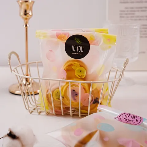 Ins Style Frosted Packaging Bags Geometric Circle Pattern Plastic Food Pouch For Cookie Pastry Nuts Mooncake Packing