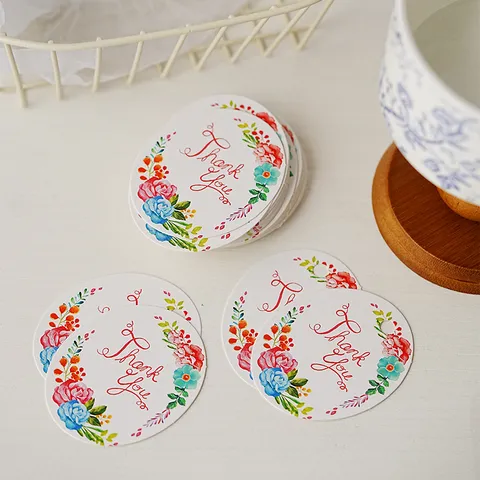 Nordic Ins Style Watercolor Floral Thank You Oval Paper Gift Tags For Bakery Wedding Favor Party DIY Gift Decor Message Cards