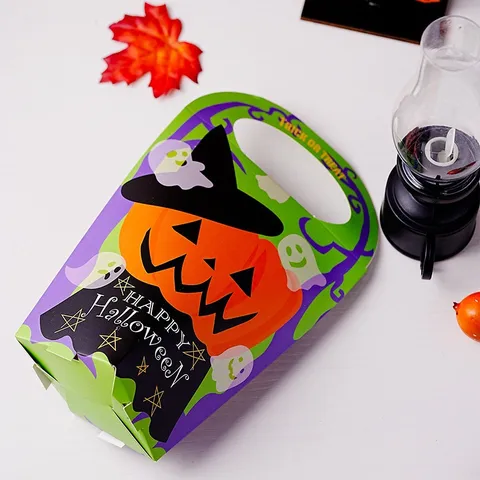 Halloween Party Portable Candy Gift Boxes Cartoon Pumpkin Cat Paper Box Holiday Favor Packaging Box Folding Treats Carton