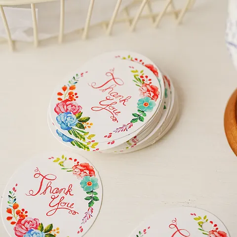 Nordic Ins Style Watercolor Floral Thank You Oval Paper Gift Tags For Bakery Wedding Favor Party DIY Gift Decor Message Cards