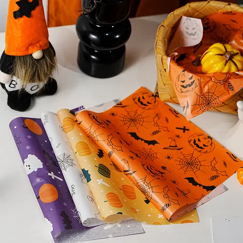 Halloween Baking Wrapping Wax Paper Pumpkin Ghost Bat Printed Food Wrapper Placemat For Holiday Party Pastry DIY Paper Liner