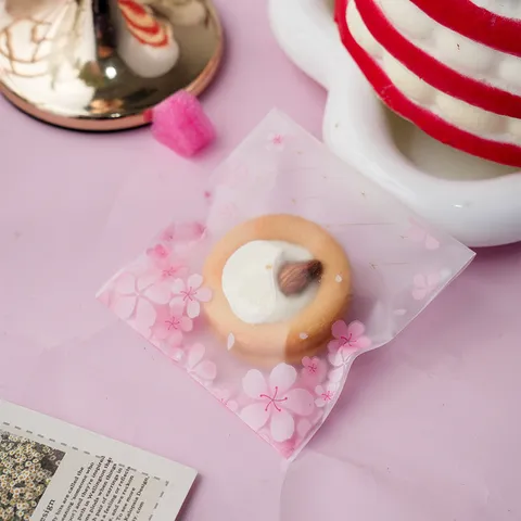 Frosted Plastic Packaging Bag With Cherry Blossom Pattern Translucent Self-Adhesive Bag For Cookie Biscuit Dessert Gift Wrapping Decor