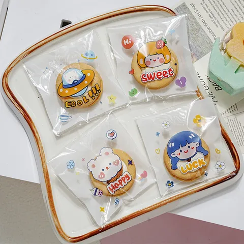 Sacs Cadeaux en Plastique Auto-Adhésifs Mignons de Bande Dessinée pour l'Emballage de Biscuits Bonbons Pochette Refermable Transparente pour Bijoux Enfants