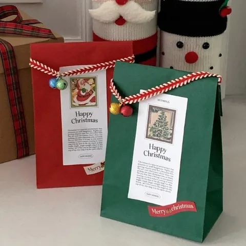 Bolsas de Regalo de Papel de Navidad Rojas Verdes Bolsas de Papel para Dulces Fondo Cuadrado para Regalos de Fiesta Decoración