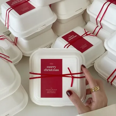 Boîte Jetable Écologique en Pulpe de Canne à Sucre pour Hamburger Pâtisserie Cadeau de Noël Boîte d'Emballage Sans Accessoires