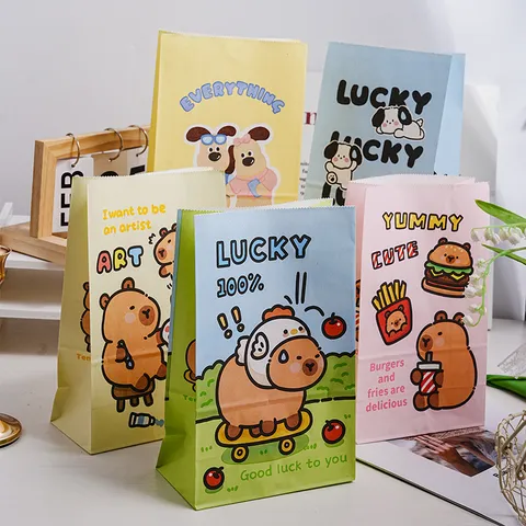 Cute Cartoon Animal Print Paper Gift Bag Ins Style Festive Wrapping Handheld Tote Box Package Container Table Decoration Storage Holder Organizer
