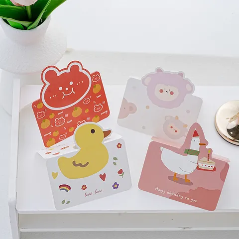 Süße Cartoon Tier Karton Faltbare Grußkarten Packung Gelbe Ente Bär Schaf Dankeskarten Für Kinder Kindertag Geschenk Bäckerei Blumenladen Nachrichtkarte