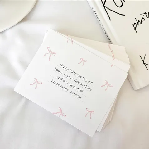 Tarjeta de Felicitación de Cumpleaños con Lazo Rosa Estilo Coreano para Decoración de Envoltura de Regalos Bricolage