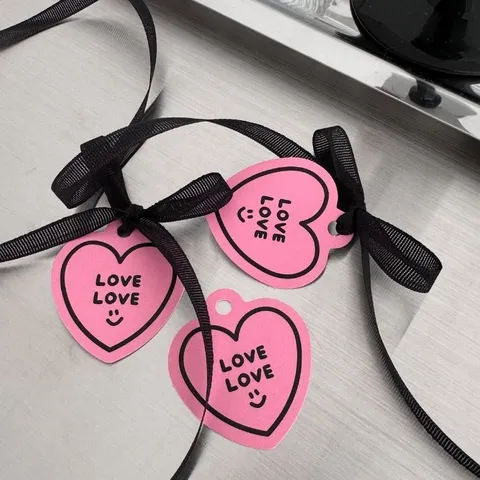 Romantisch Hart Cadeaulabel Met Lint Bedrukt Roze Karton Label Wenskaart Voor Valentijnsdag Verjaardag Cadeau Decoratie