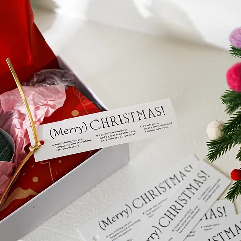 Cartellini Regalo in Carta Rettangolari Lunghi Natalizi Lettere Merry Christmas Biglietti Messaggio Fai da Te Decorazione Scatola Regalo