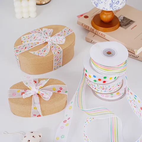 Süßes Organza Band Mehrfarbig Blumen Pünktchen Gestreift Transluzent Transparent Satinband Geschenkverpackung DIY Handwerk Schleifenbänder