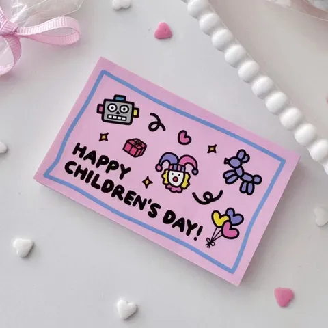Biglietto di Auguri per la Giornata dei Bambini in Carta Patinata a Cartoni Animati Biglietto di Messaggio per Confezioni Regalo Simpatico Robot Clown Modello Stampato in Digitale Biglietti di Benedizione per Bambini