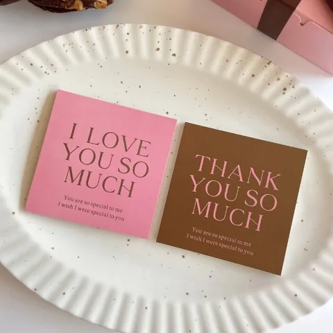 Square Coated Paper Greeting Cards With Thank You Typography Message Printed Gift Packaging Decorative Message Note Tags