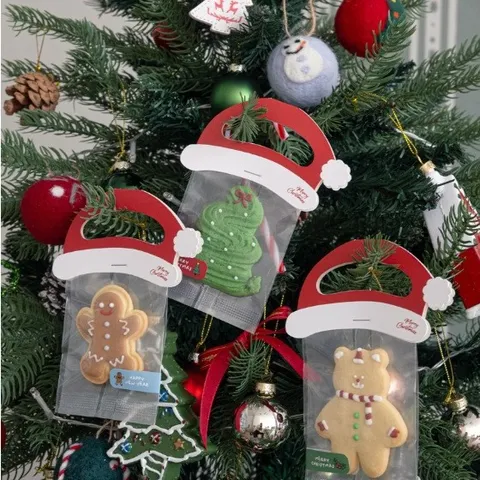 Etichette Regalo Cappello di Natale Rosso Cartoncino Chiusura Sacchetti Biscotti Pieghevoli Forniture per Feste Natalizie