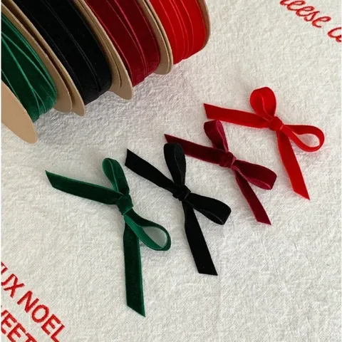 Vintage Polyester Velvet Ribbon Single Sided Flocked Ribbons For Christmas Gift Wrapping DIY Crafts Festive Wedding Party Decoration Woven Ribbon