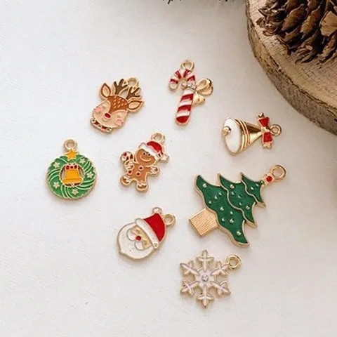 Ciondolo Natalizio in Acciaio Inossidabile Strass Smalto Babbo Natale Fiocco di Neve Ciondoli Per Decorazione Fai da Te