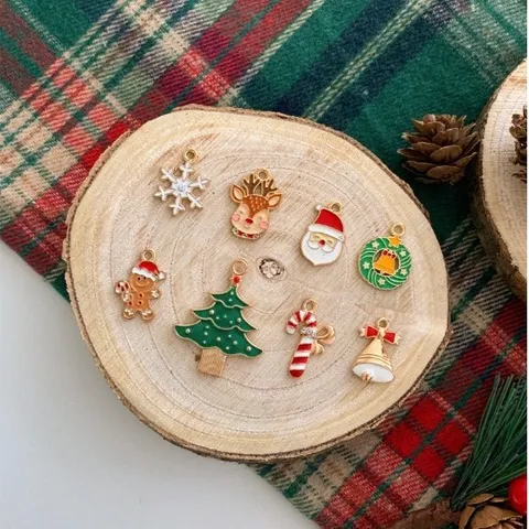 Ciondolo Natalizio in Acciaio Inossidabile Strass Smalto Babbo Natale Fiocco di Neve Ciondoli Per Decorazione Fai da Te