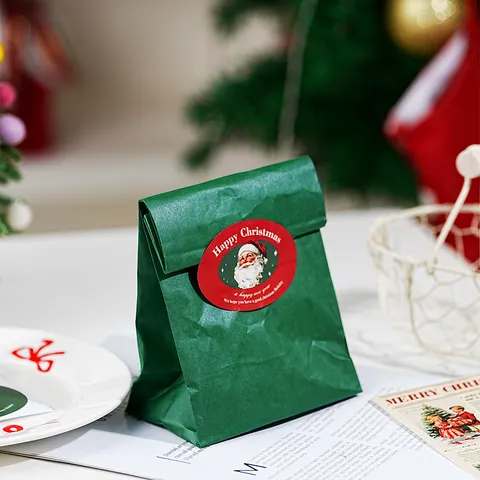 Étiquettes Auto-Adhésives en Papier Couché Vintage Père Noël Autocollants de Scellage Ovaux pour Boîte Cadeau de Noël pour Décoration d'Emballage de Boulangerie