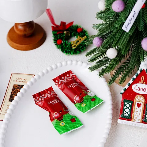 Christmas Cartoon Santa Claus Snowman Print Candy Packaging Bag Plastic Holiday Nougat Toffee Packaging Bag Sweet Treats Gift Pouch
