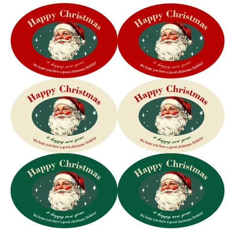 Étiquettes Auto-Adhésives en Papier Couché Vintage Père Noël Autocollants de Scellage Ovaux pour Boîte Cadeau de Noël pour Décoration d'Emballage de Boulangerie