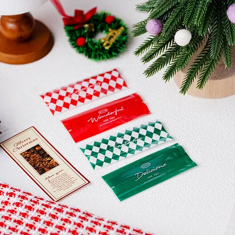 Ins Style Plastic Candy Packaging Bag Festive Red Green Plaid Striped Heat Seal Bag For Nougat Toffee Wedding Christmas Gift Party Wrapper Supplies