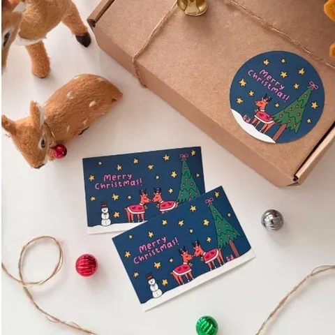 Merry Christmas Cartes De Voeux Papier Couche Message Cadeau Etiquettes Avec Motif Renne Bonhomme De Neige Imprime Carte De Fete Pour Decoration Emballage