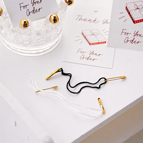 Universal Polyester Hang Tag Strings With Metal Pins Black White Cord Fasteners For Garment Clothing Pricing Labels DIY Craft Accessories